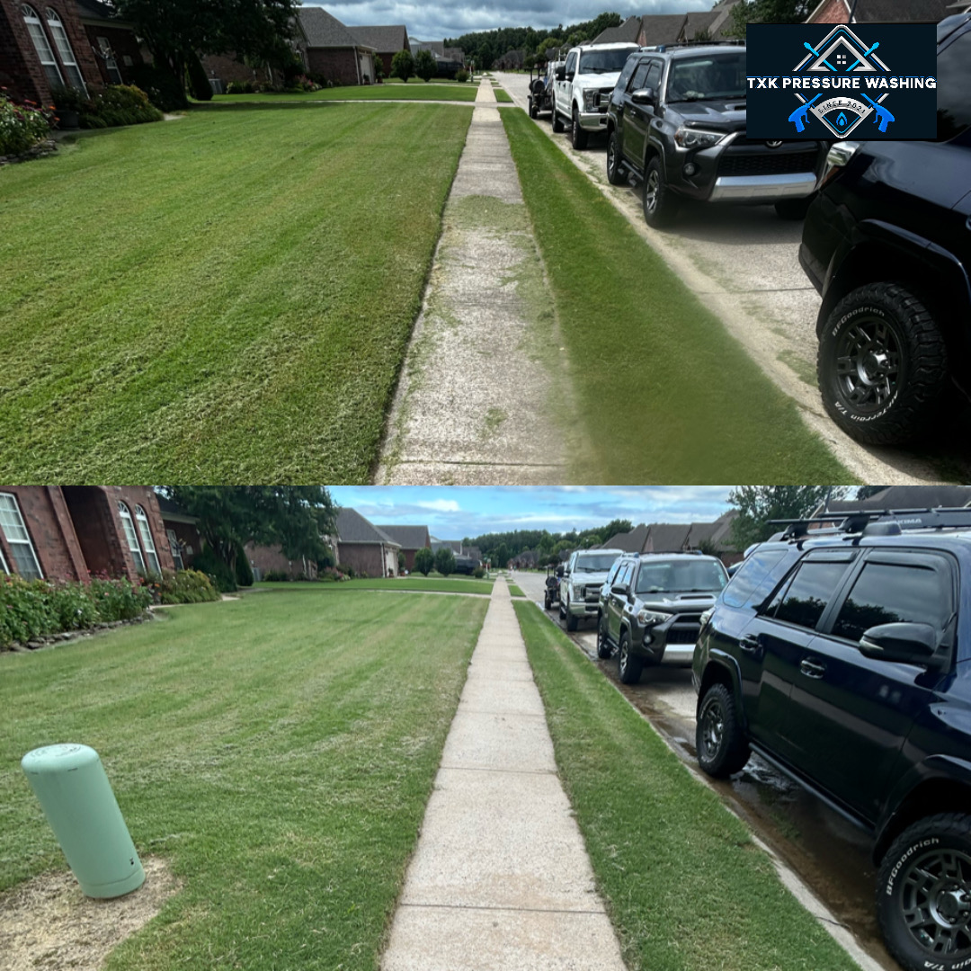 Sidewalk cleaning before and after in Vilonia by TXK Pressure Washing